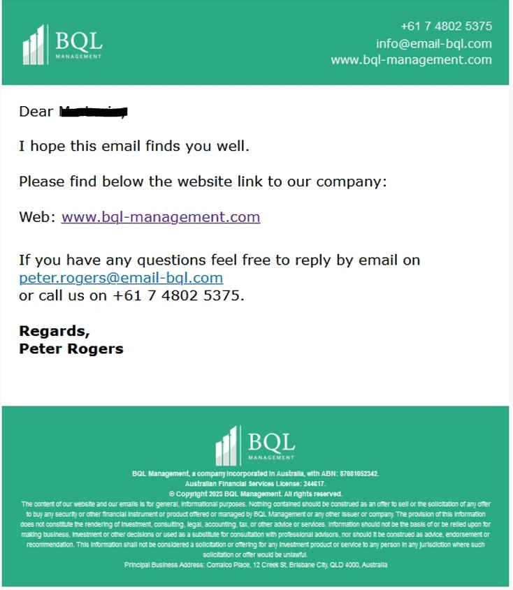 BQL Management fake email sample