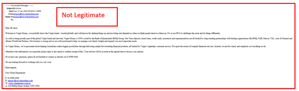 VMA Bond Scam email sample