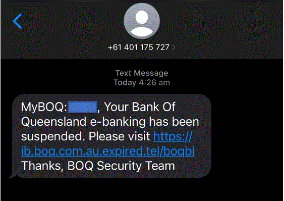 phishing scam text message sample