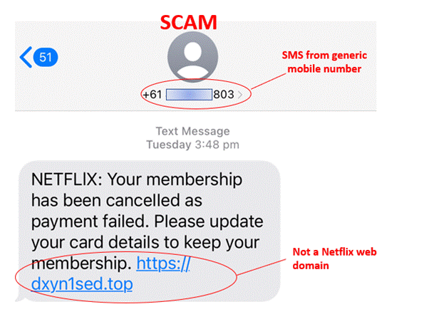 phishing scam text message sample