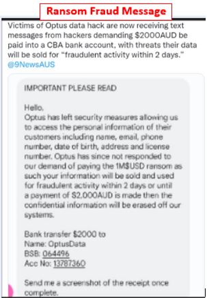 Optus phishing scam text message sample