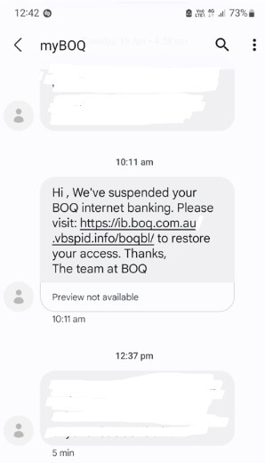 phishing scam sample text message sample