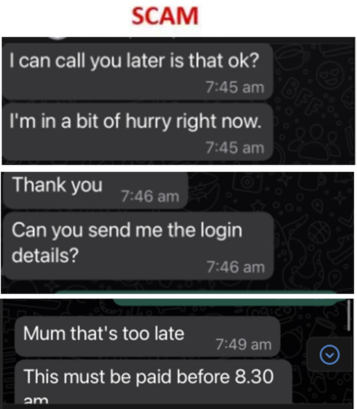 whatsapp scam sample message sample